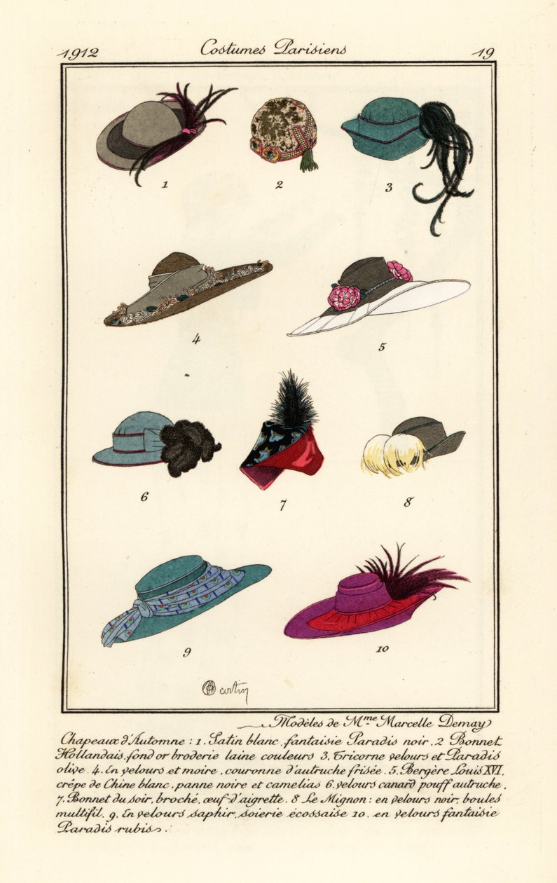 diseños de sombreros de la sombrerera Marcelle. Demay de Charles Martin