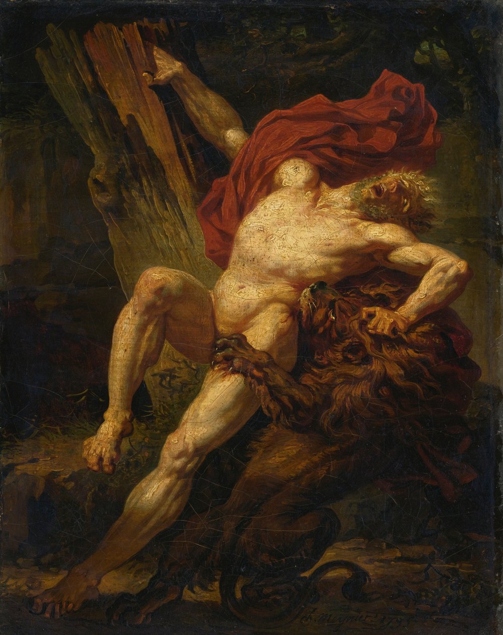 Milo de Croton atacado por un león de Charles Meynier