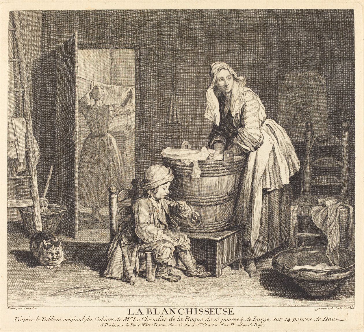 La lavandera de Charles Nicolas Cochin I after Jean Siméon Chardin
