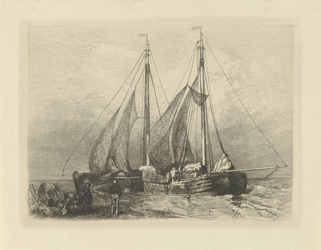 Veleros en una playa de Charles Rochussen