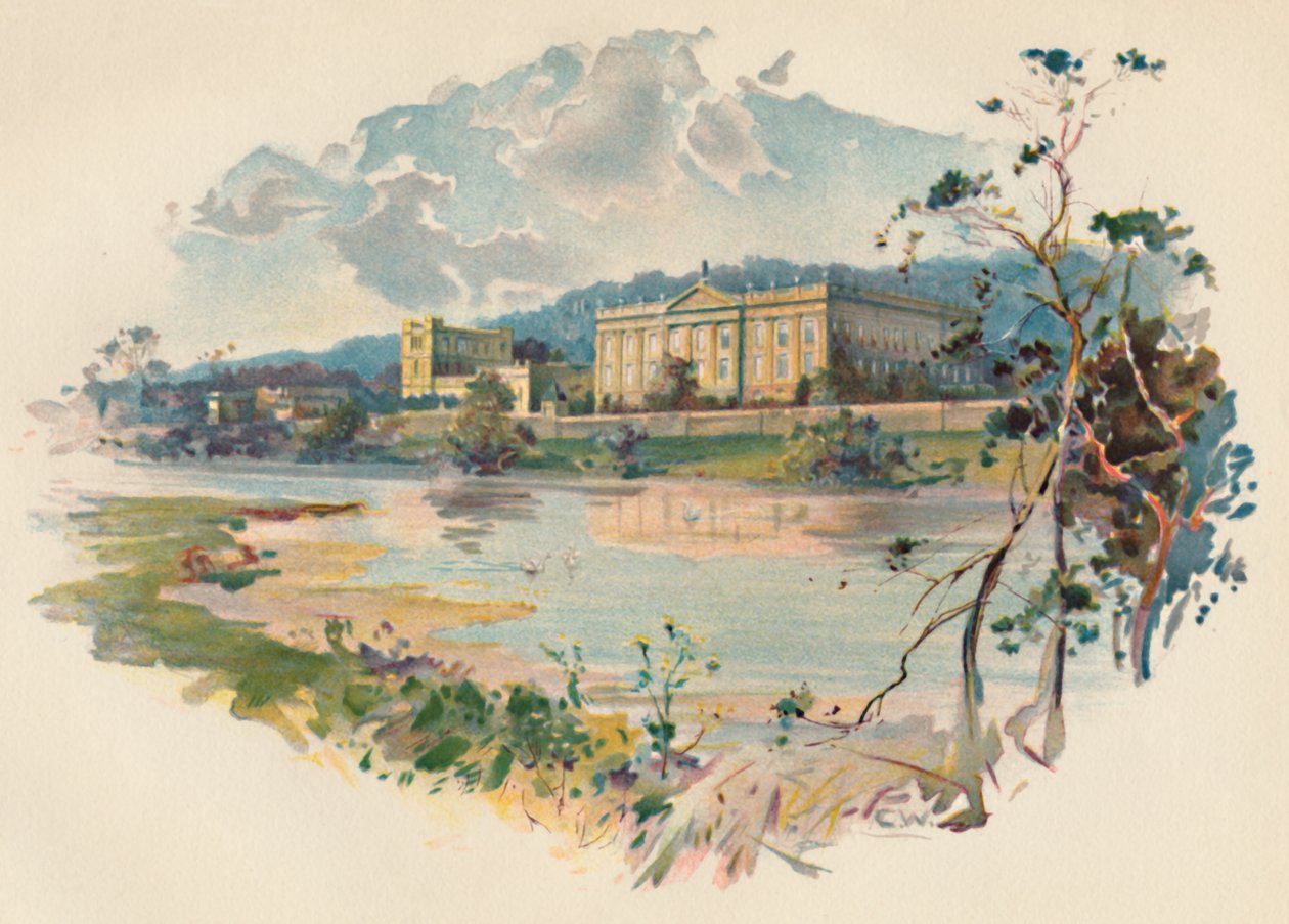 Chatsworth desde el Derwent, c. 1890 de Charles Wilkinson