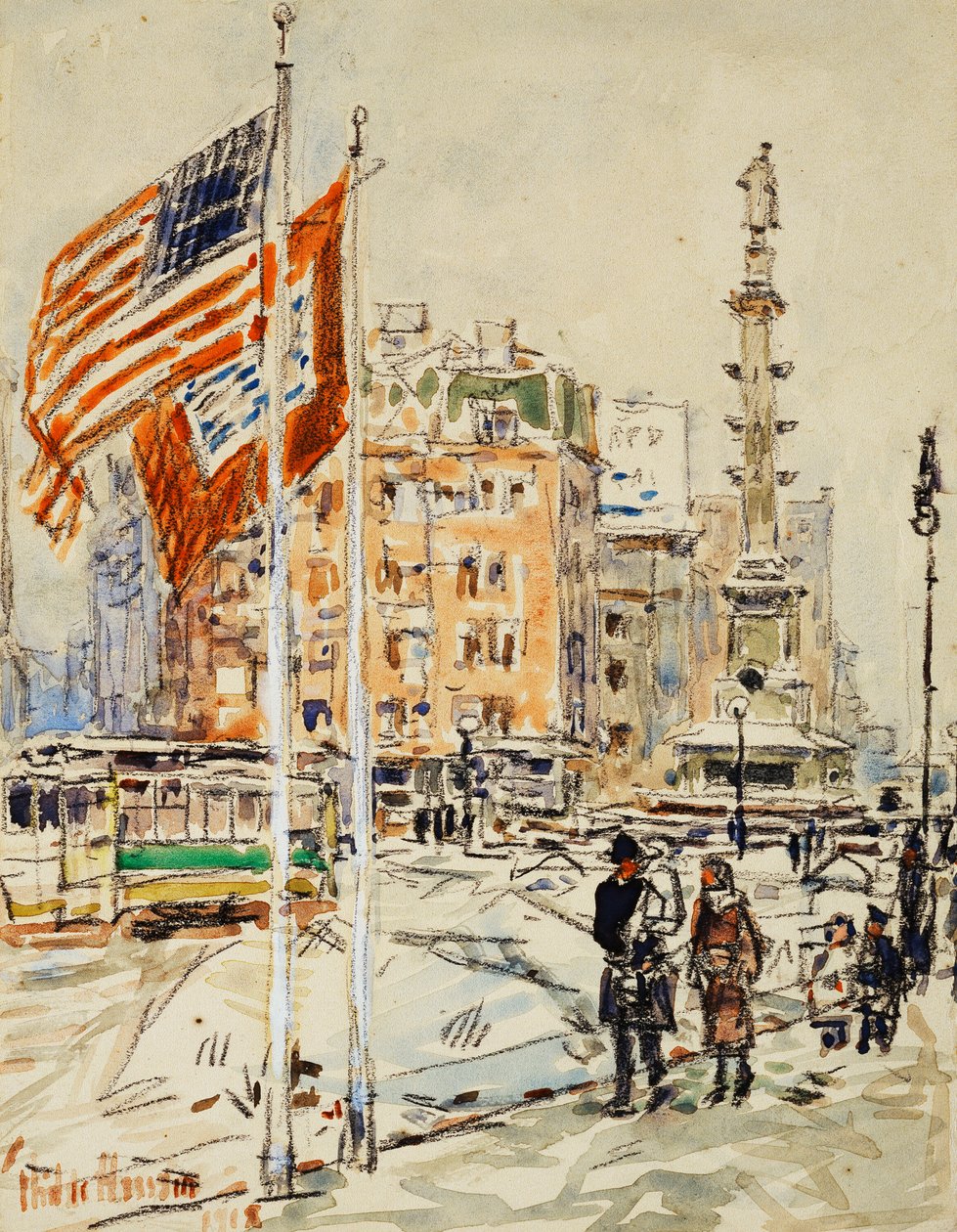 Banderas, Columbus Circle de Childe Frederick Hassam