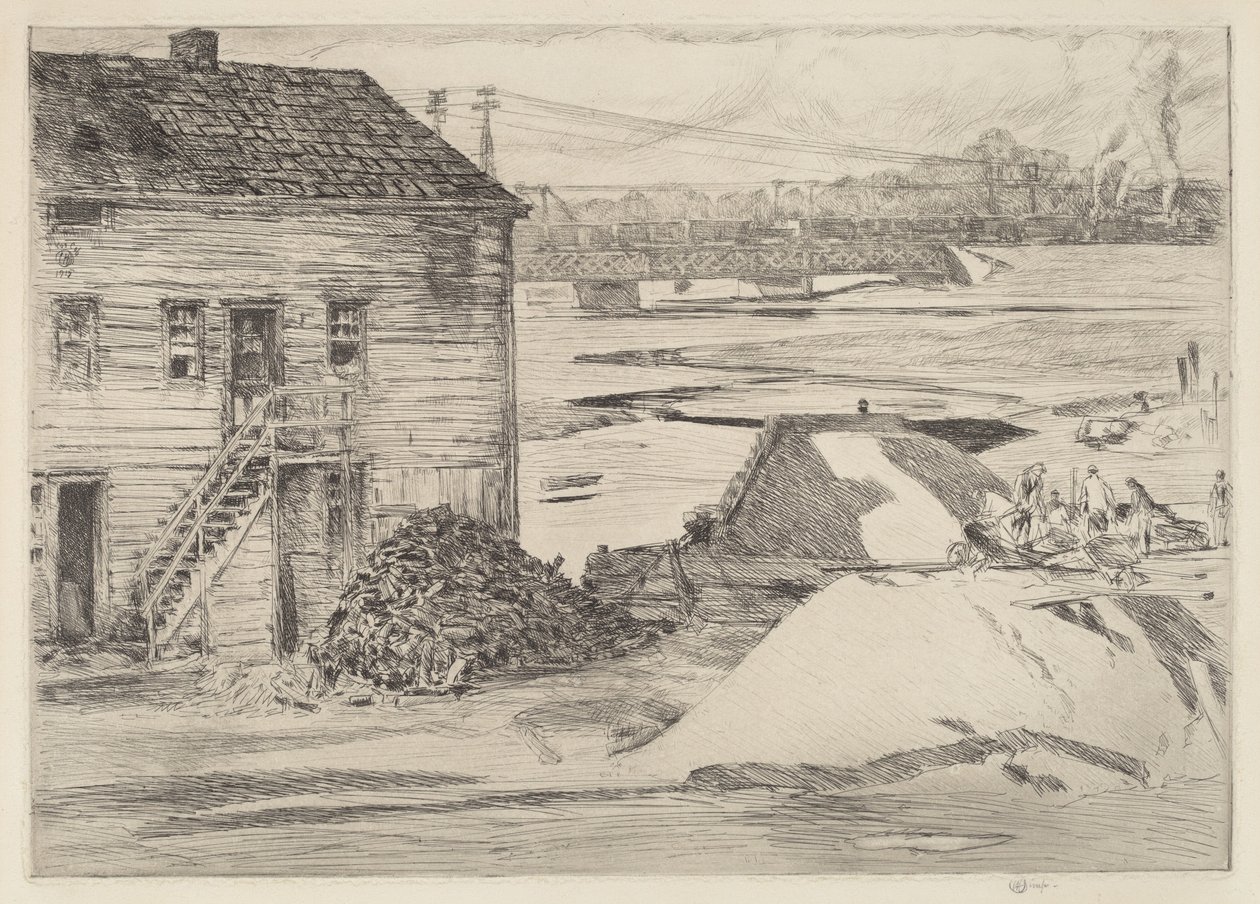 Marea baja, puente Cos Cob de Childe Hassam