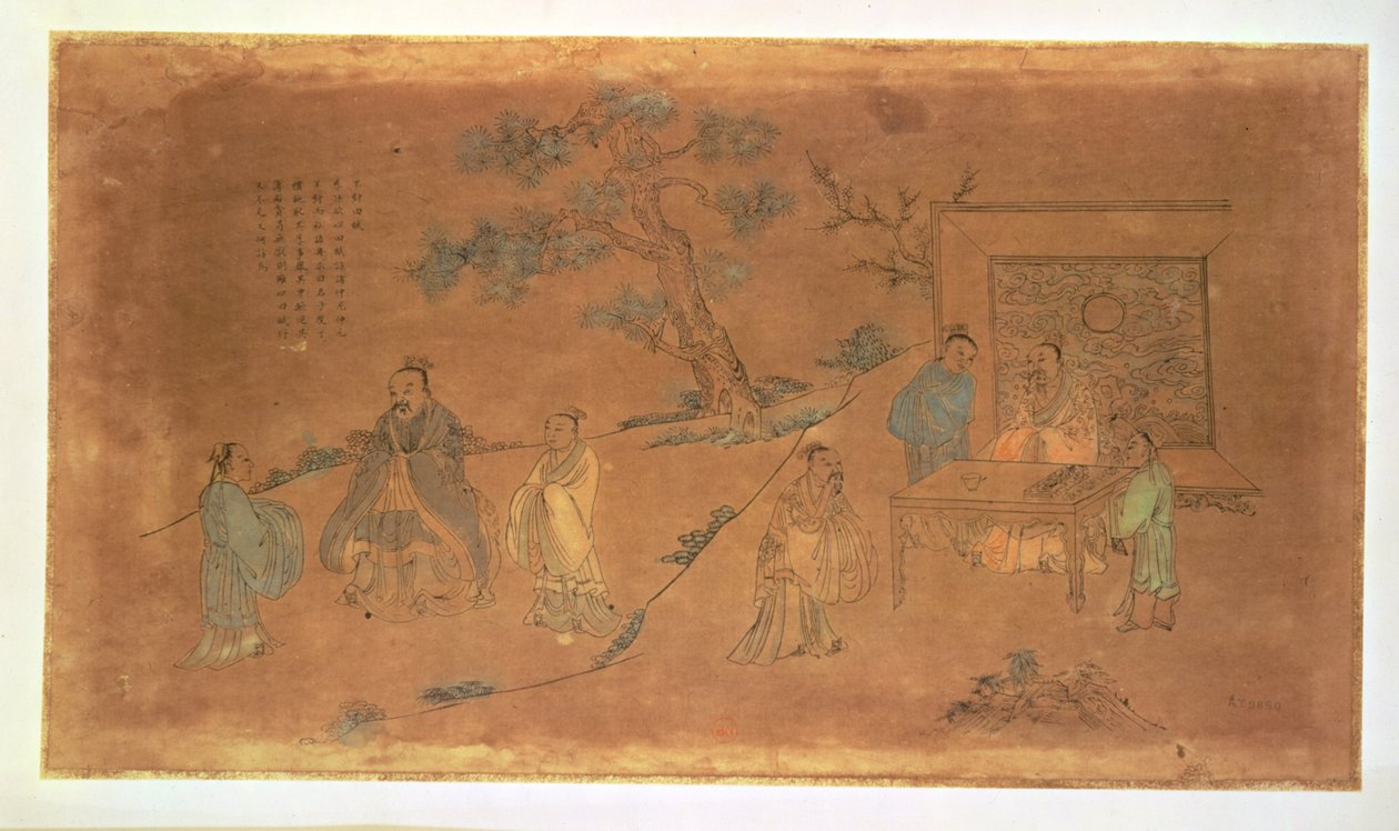 Escena de la vida de Confucio (c.551-479 a.C.) y sus discípulos, Dinastía Qing (1644-1912) de Chinese School