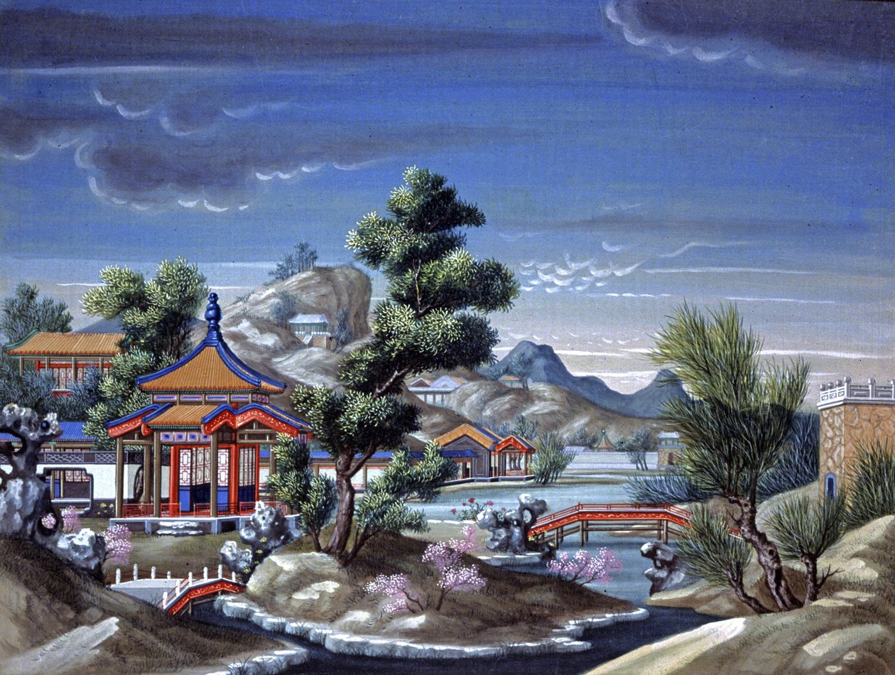 Paisaje en China, c.1850 (acuarela sobre seda) de Chinese School