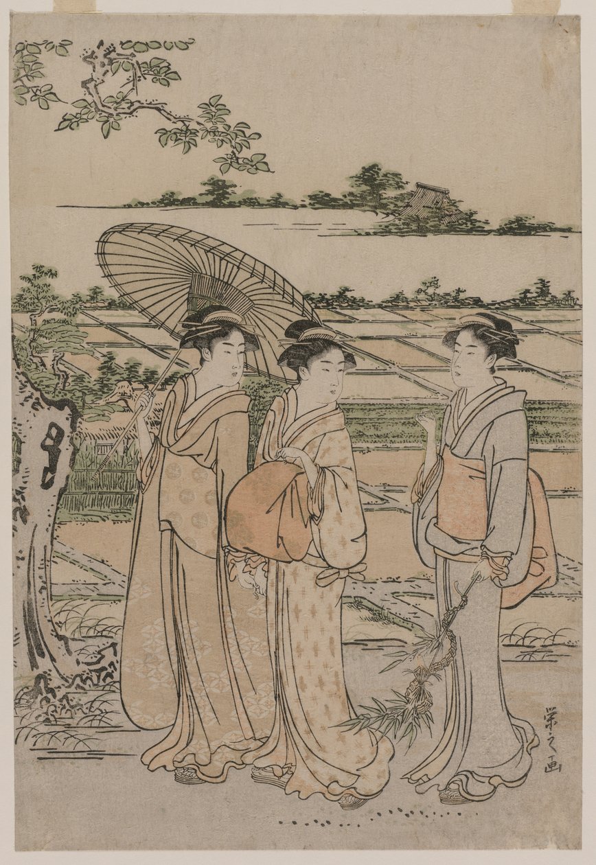 Tres Mujeres Paseando en el Campo de Chobunsai Eishi