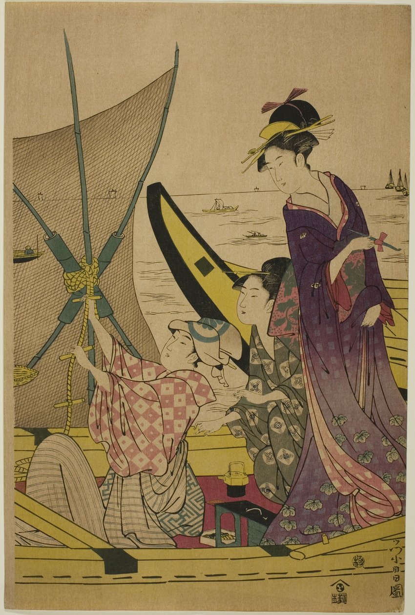 Mujeres en un barco de pesca de Chokosai Eisho