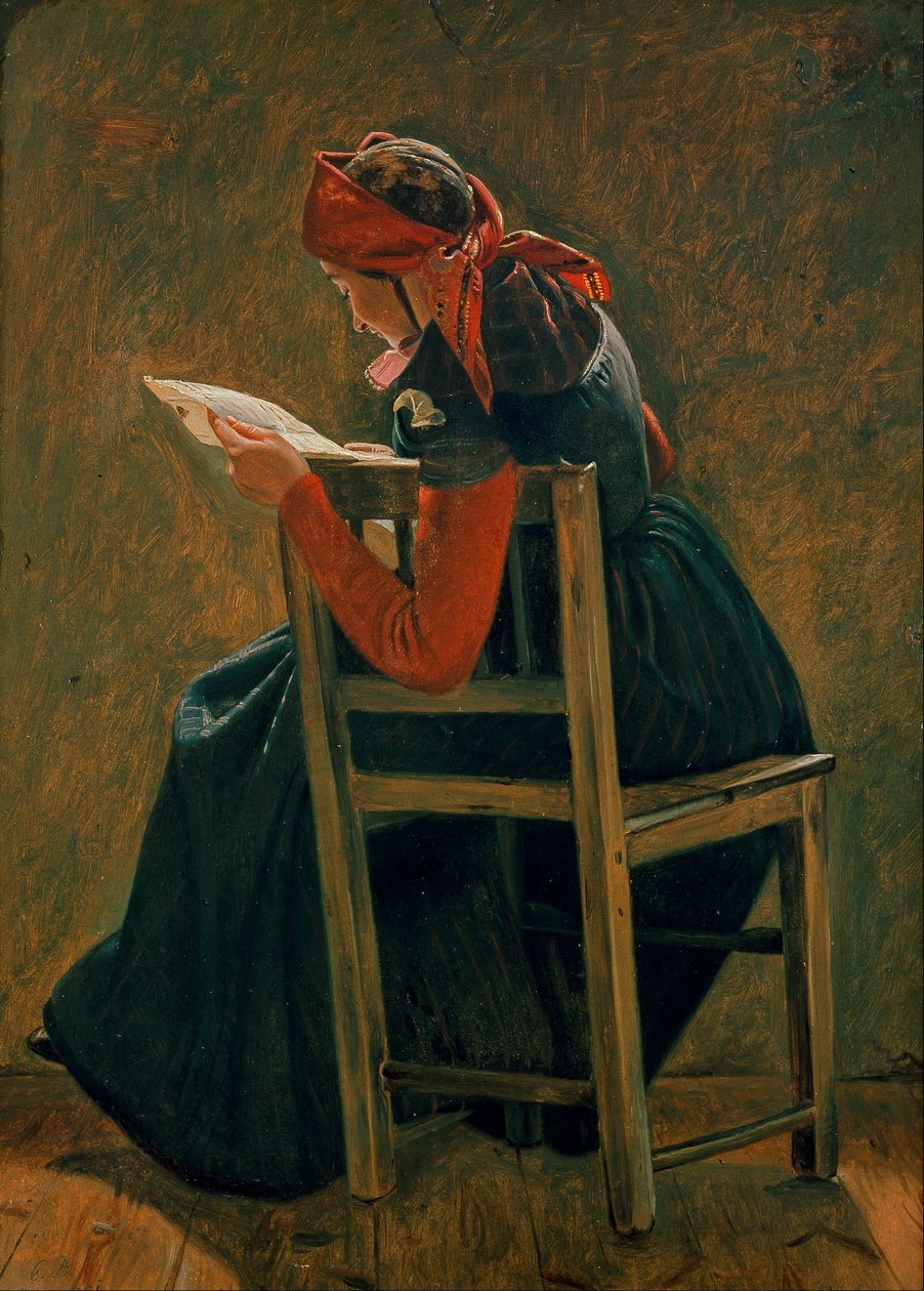 Una joven de Salling leyendo. Estudio. de Christen Dalsgaard