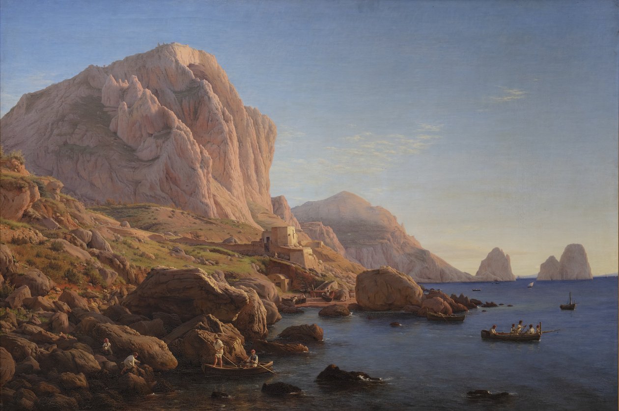 Una costa rocosa, Capri. Después del amanecer de Christen Købke
