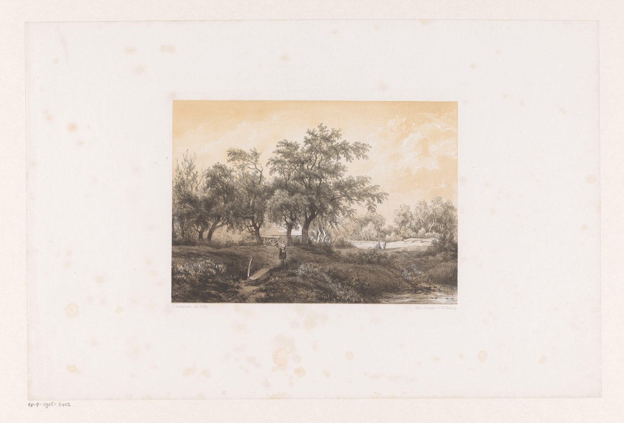 Paisaje con árboles y molino de agua de Christiaan Immerzeel