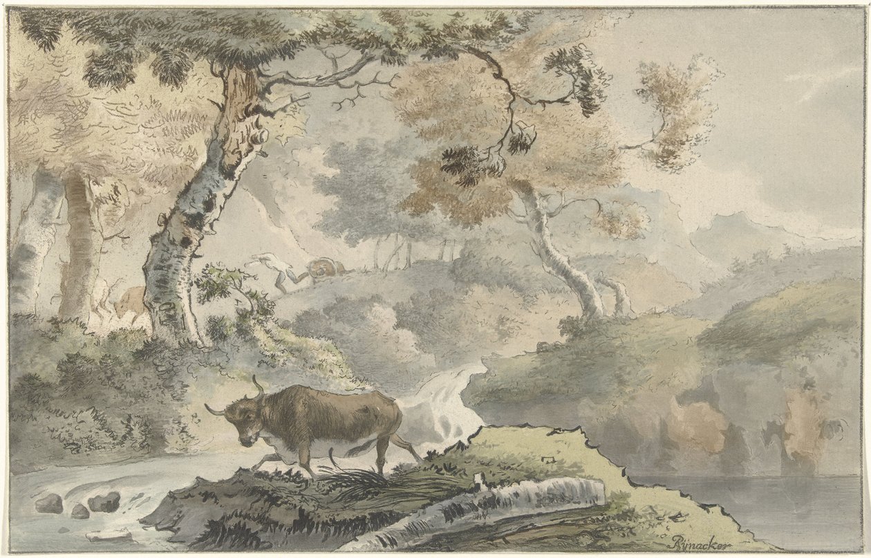 Paisaje de bosque con toro de Christiaan Josi