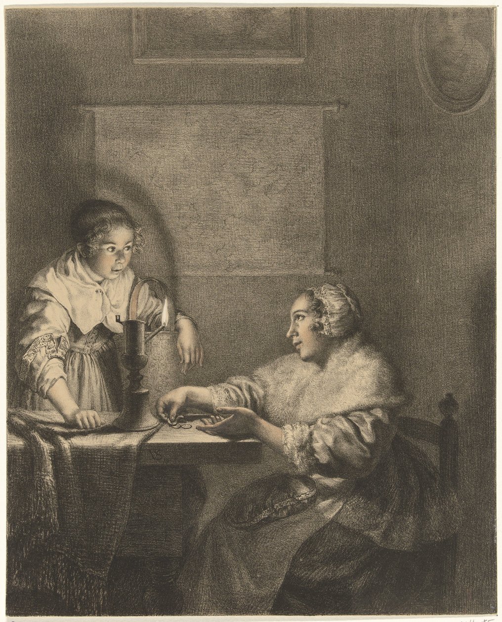 Interior con dama y criada a la luz de las velas de Christiaan Josi