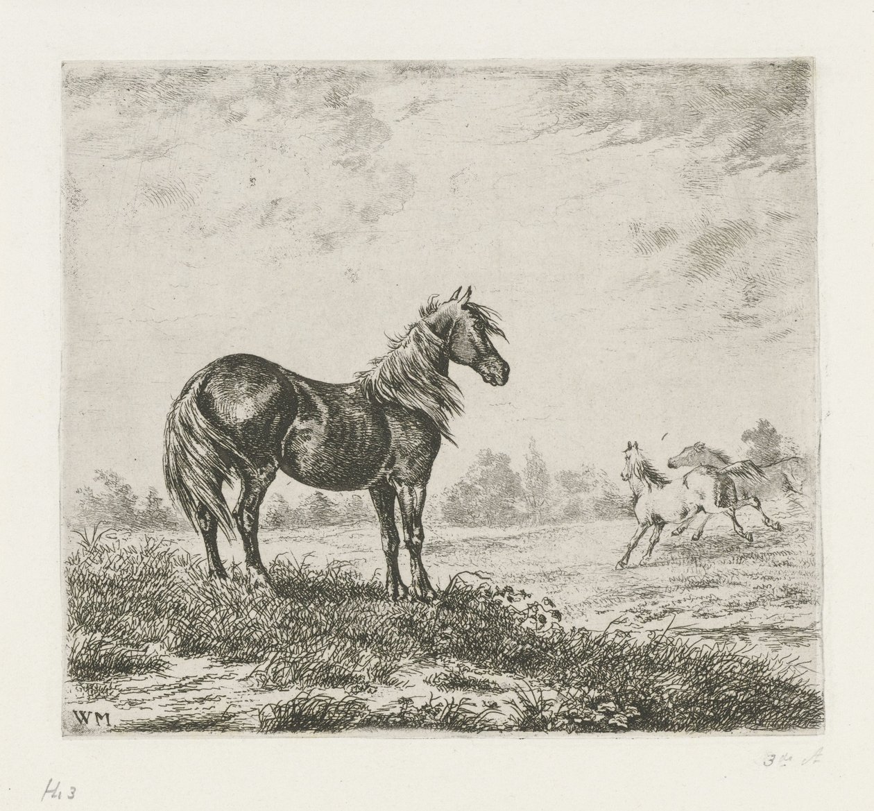 paisaje con tres caballos de Christiaan Wilhelmus Moorrees