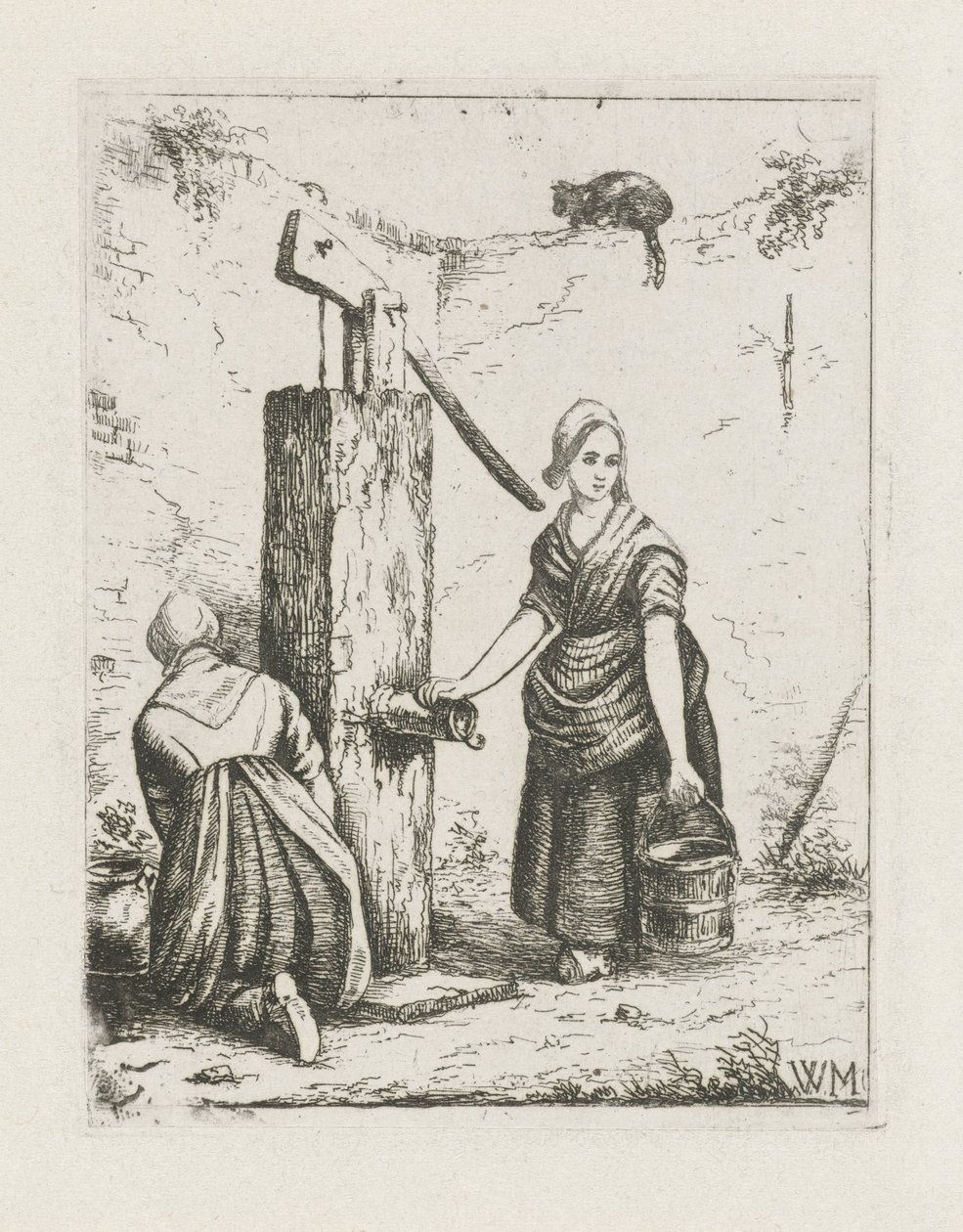 Dos mujeres en una bomba de agua. de Christiaan Wilhelmus Moorrees