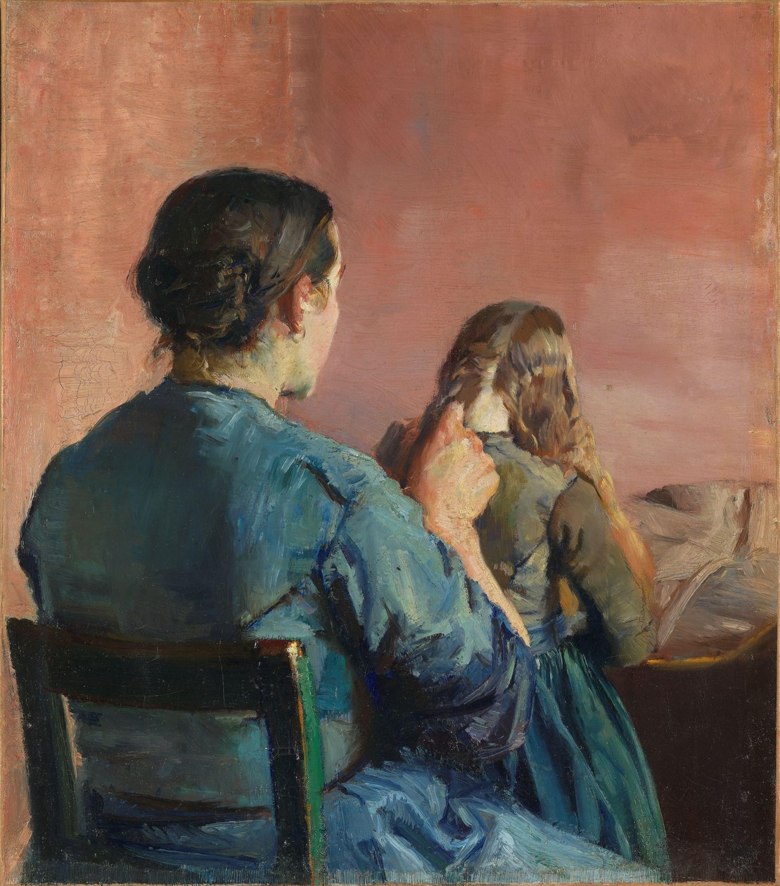 Trenzándose el pelo, c.1888 (óleo sobre lienzo) de Christian Krohg