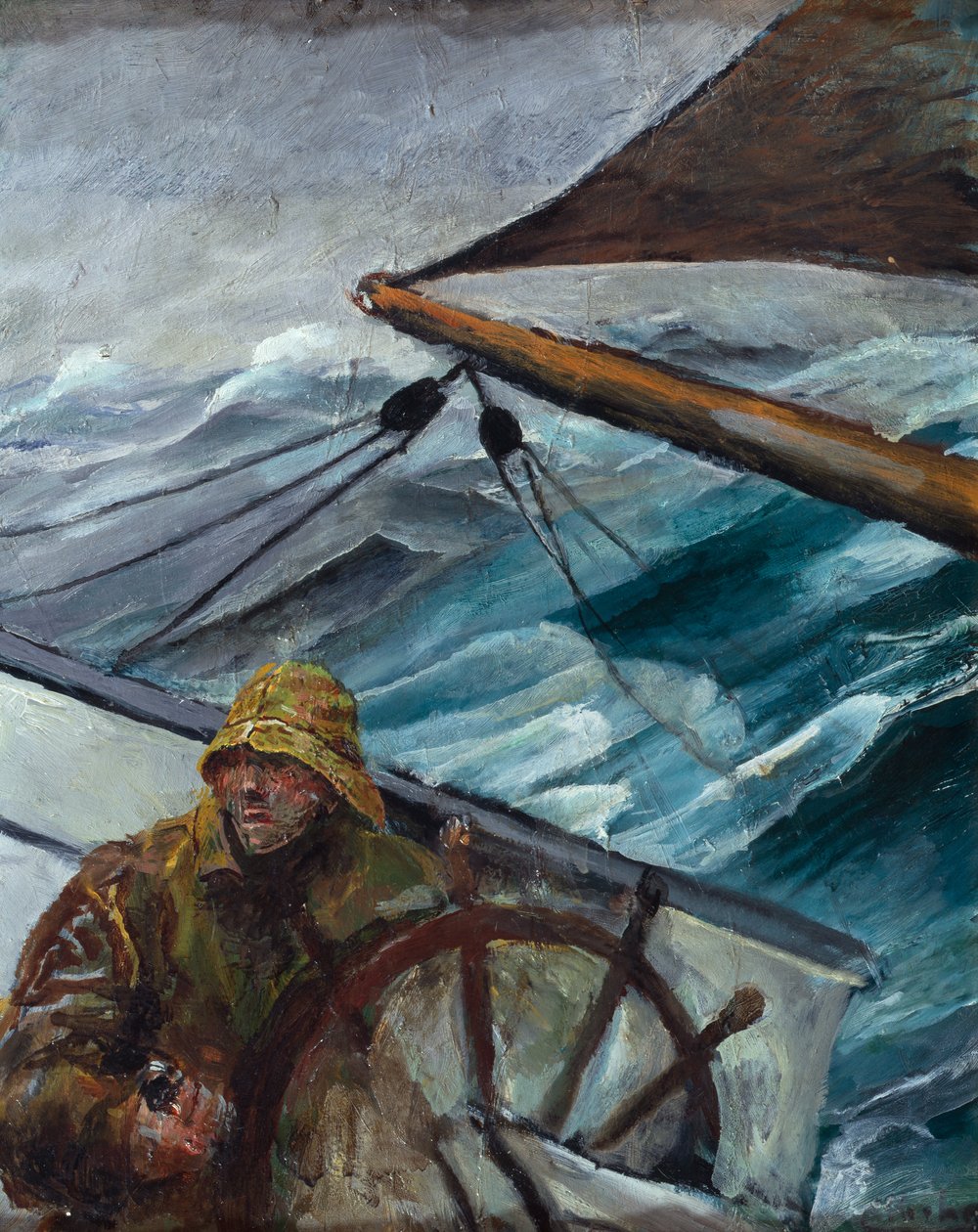 Mate al timón (óleo sobre lienzo) de Christian Krohg