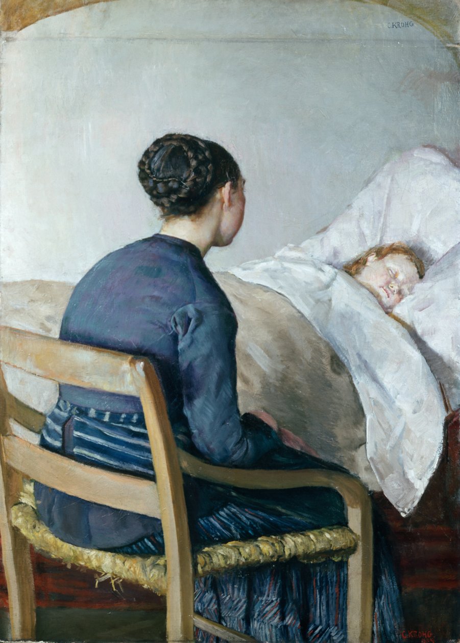Una madre junto a su hijo enfermo de Christian Krohg