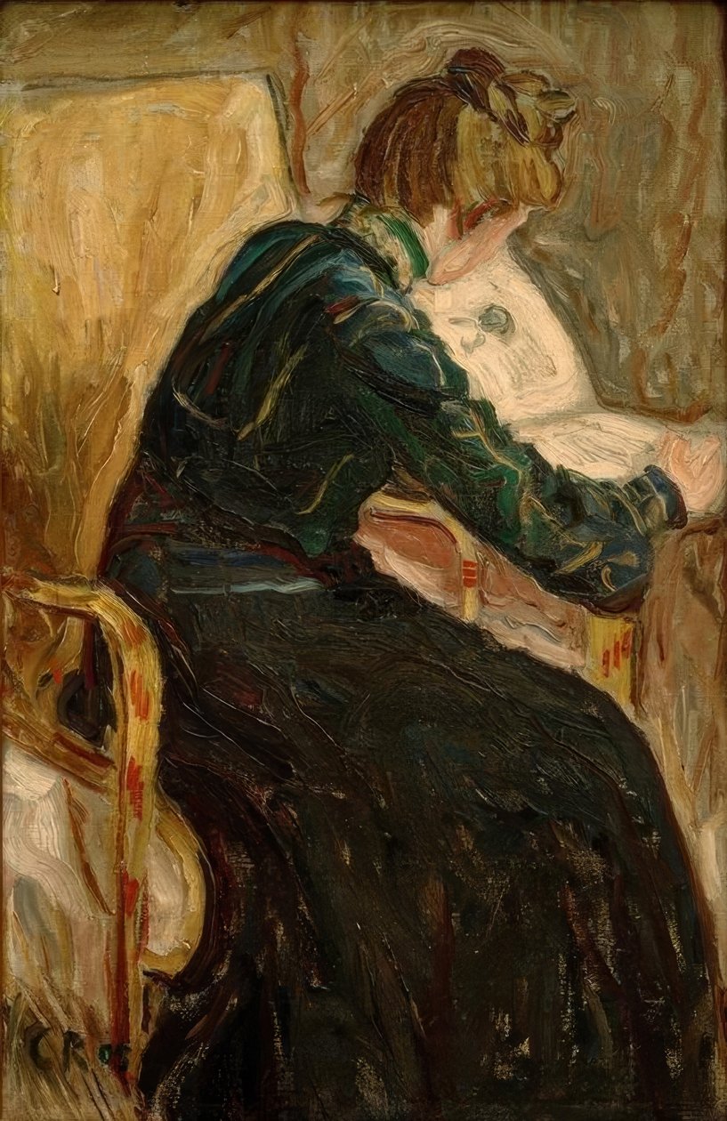 Mujer leyendo en el sillón de Christian Rohlfs