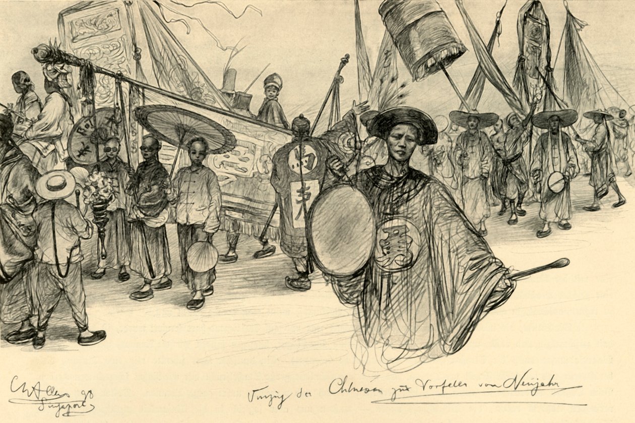 Desfile de Año Nuevo, Singapur, 1898 de Christian Wilhelm Allers