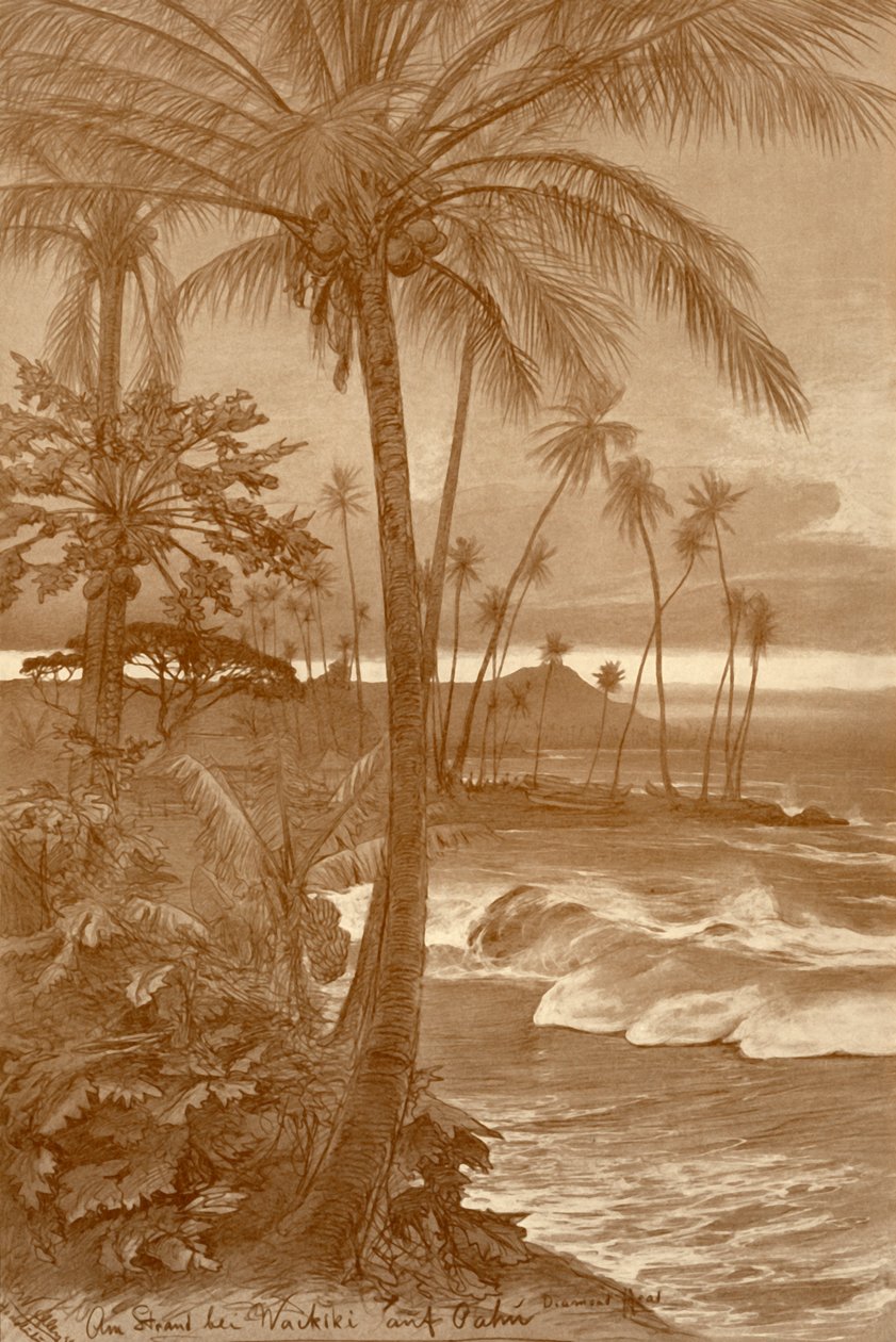 La playa en Waikiki, Hawái, 1898 de Christian Wilhelm Allers