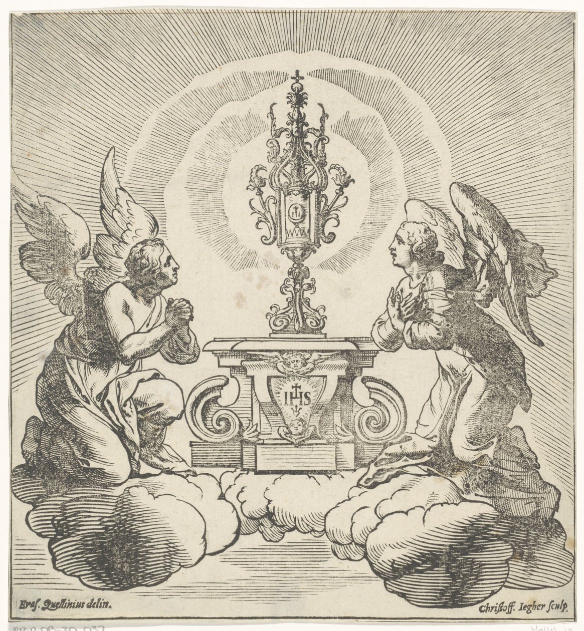 Dos ángeles adoran al anfitrión. de Christoffel Jegher
