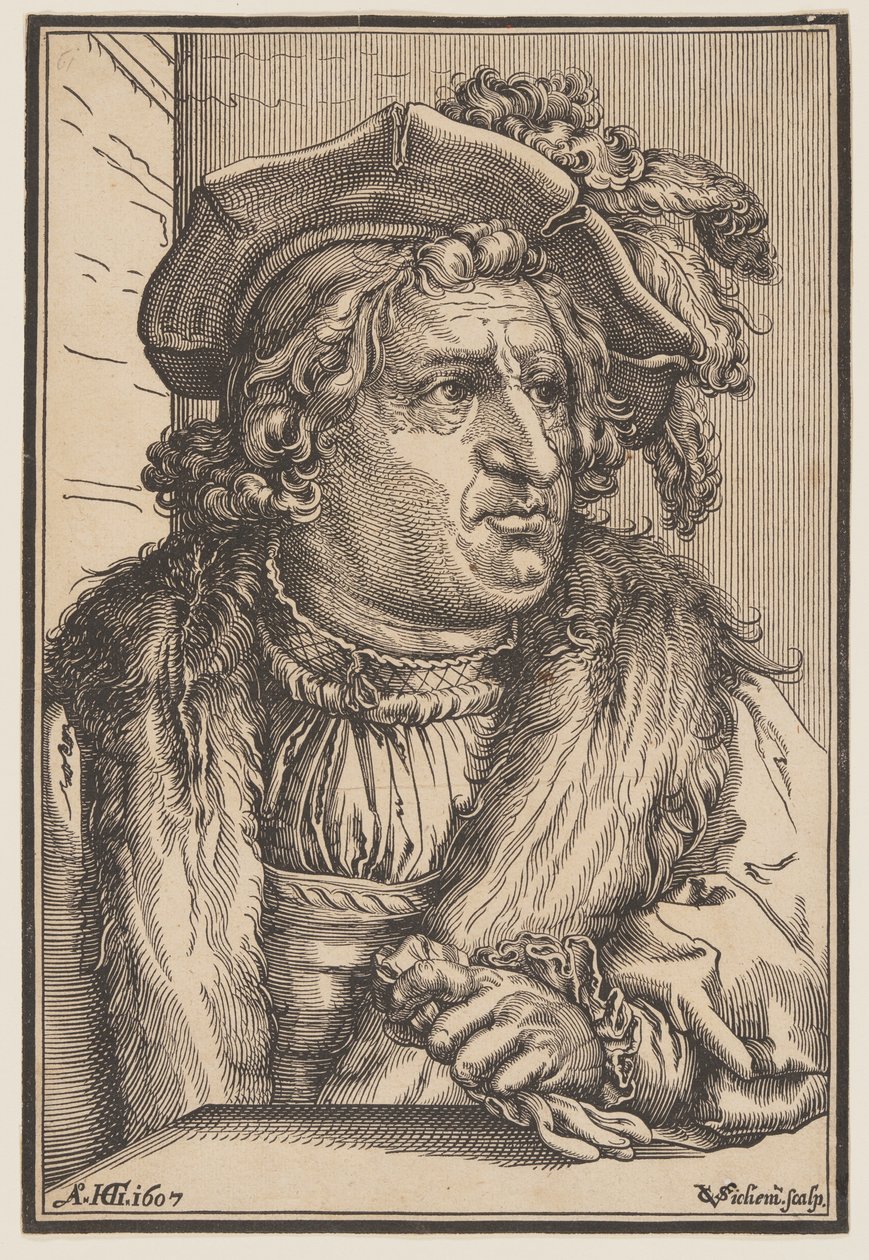 Hombre con sombrero de plumas de Christoffel van Sichem I