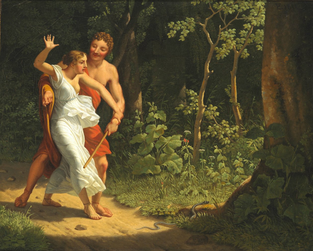 Una escena de seducción en un bosque de Christoffer Wilhelm Eckersberg