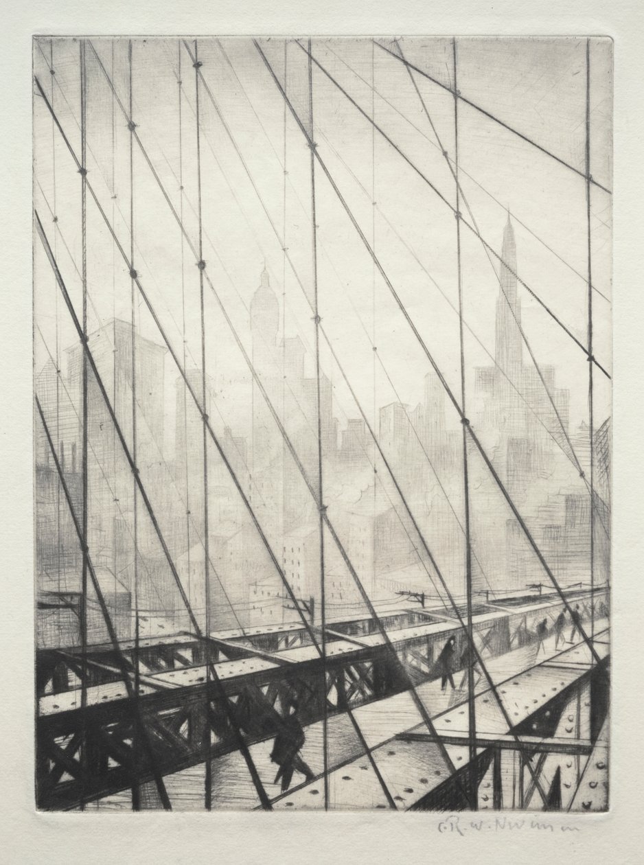 Looking through Brooklyn Bridge de Christopher Richard Wynne Nevinson