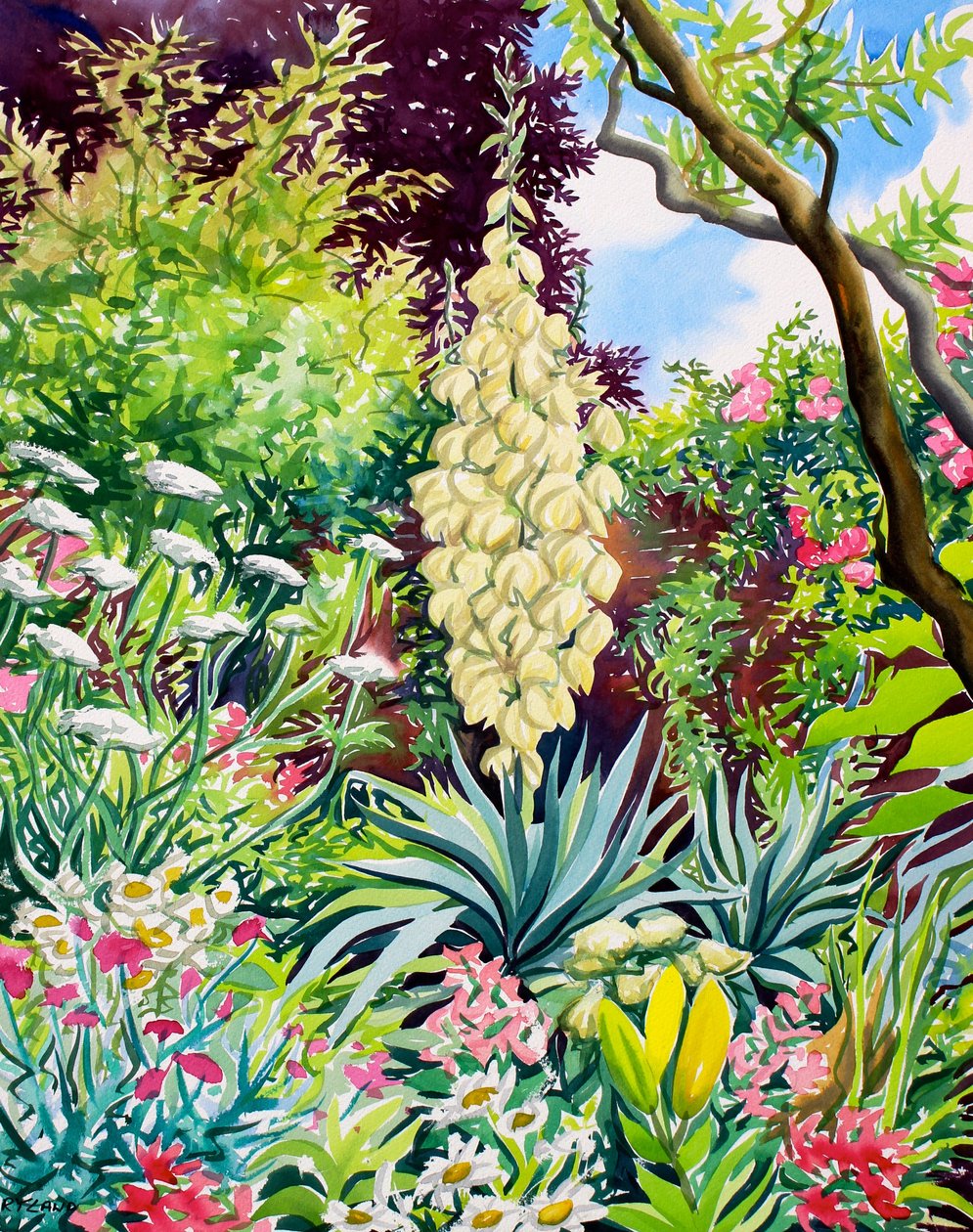 Jardín con yuca en flor de Christopher Ryland