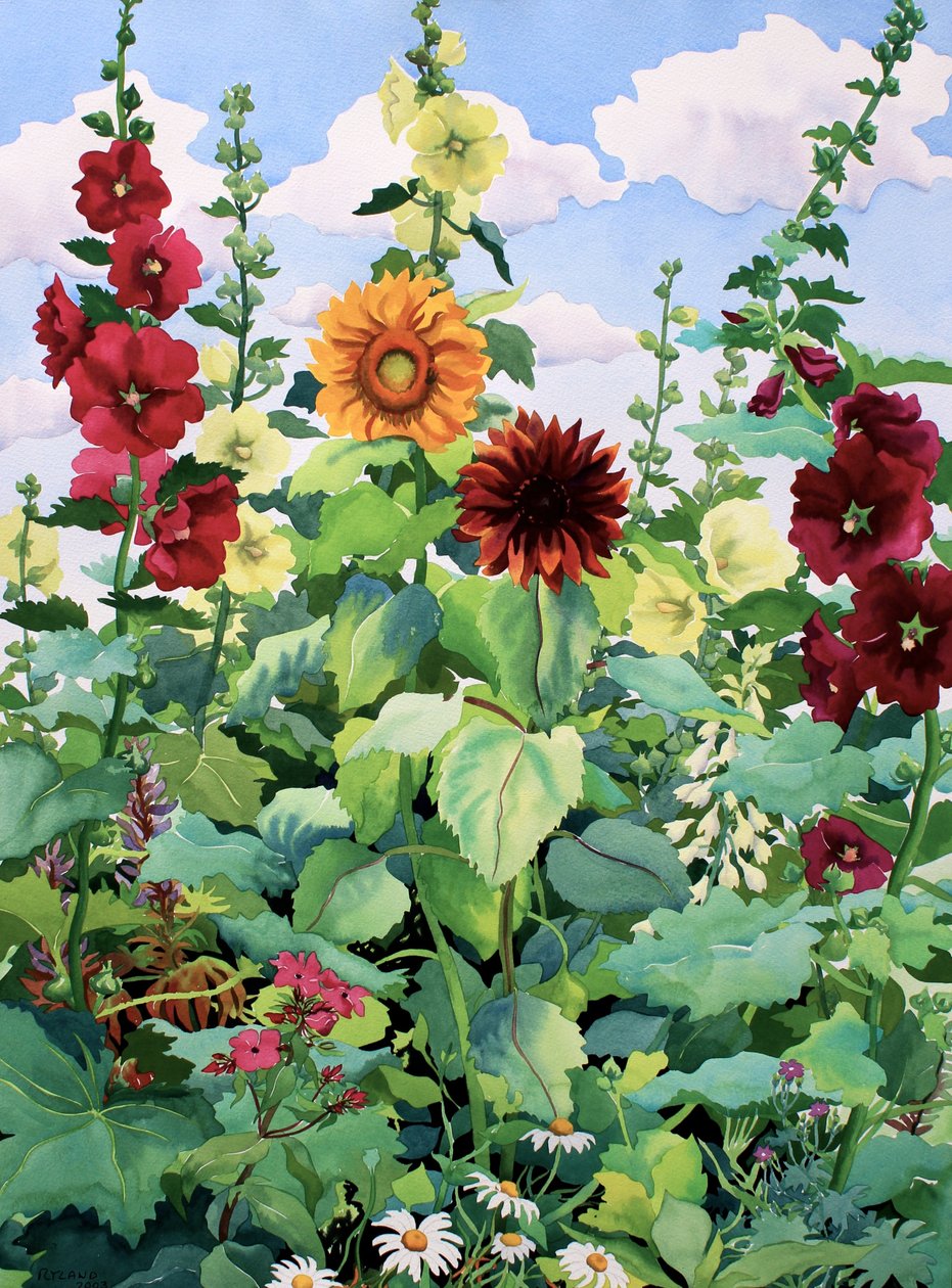 Malvarrosas y girasoles de Christopher Ryland