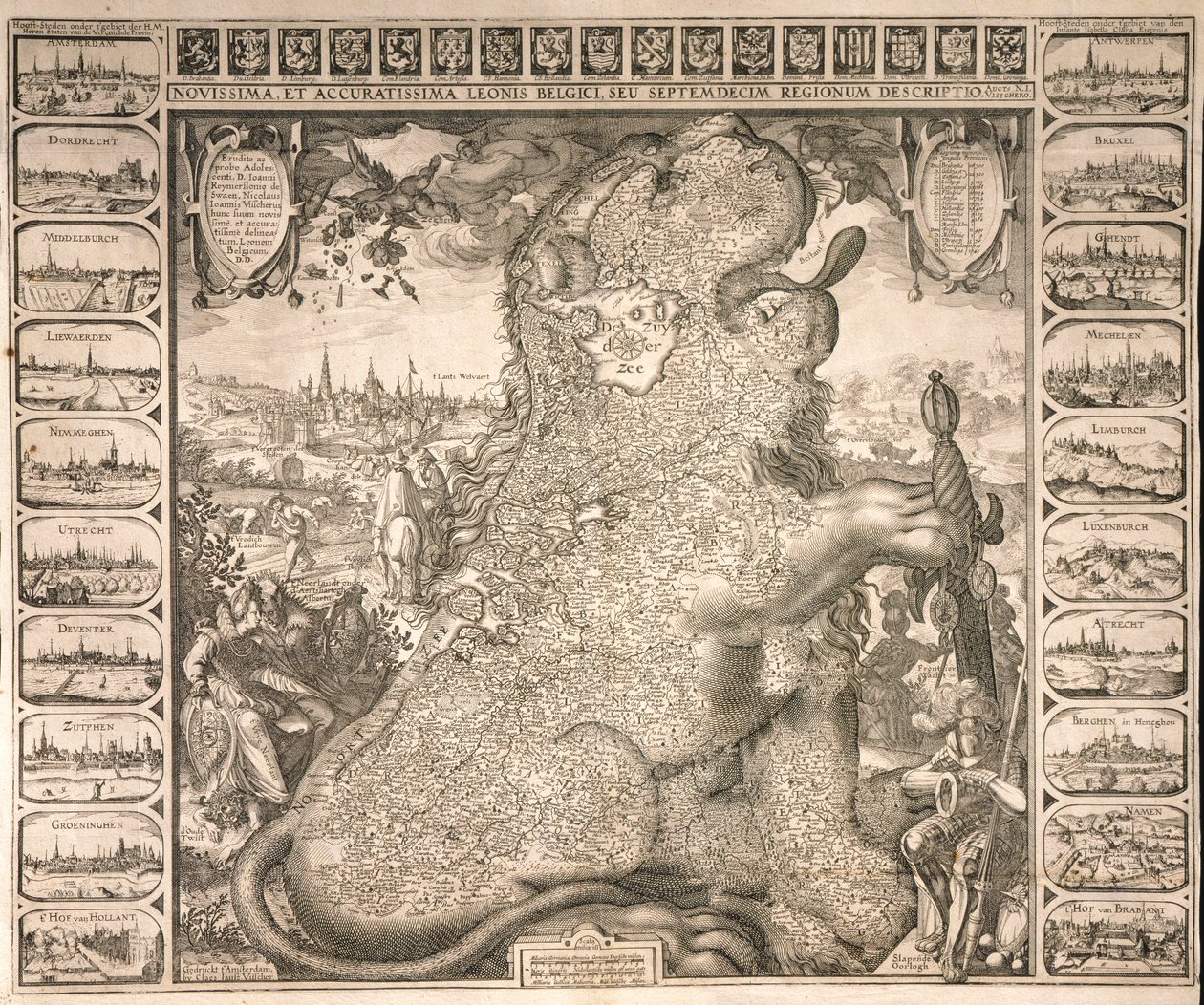 Las diecisiete regiones del león belga, c.1583 de Claes Jansz Visscher