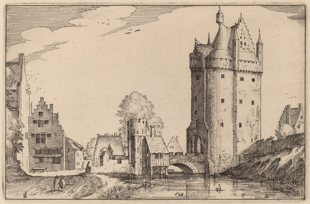 Puerta de la ciudad de Claes Jansz Visscher after Johannes van Doetechum, the Elder after Lucas