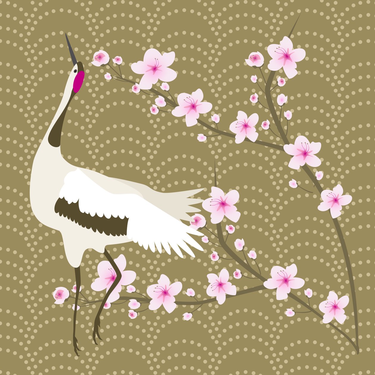 El cerezo en flor y la grulla de Claire Huntley