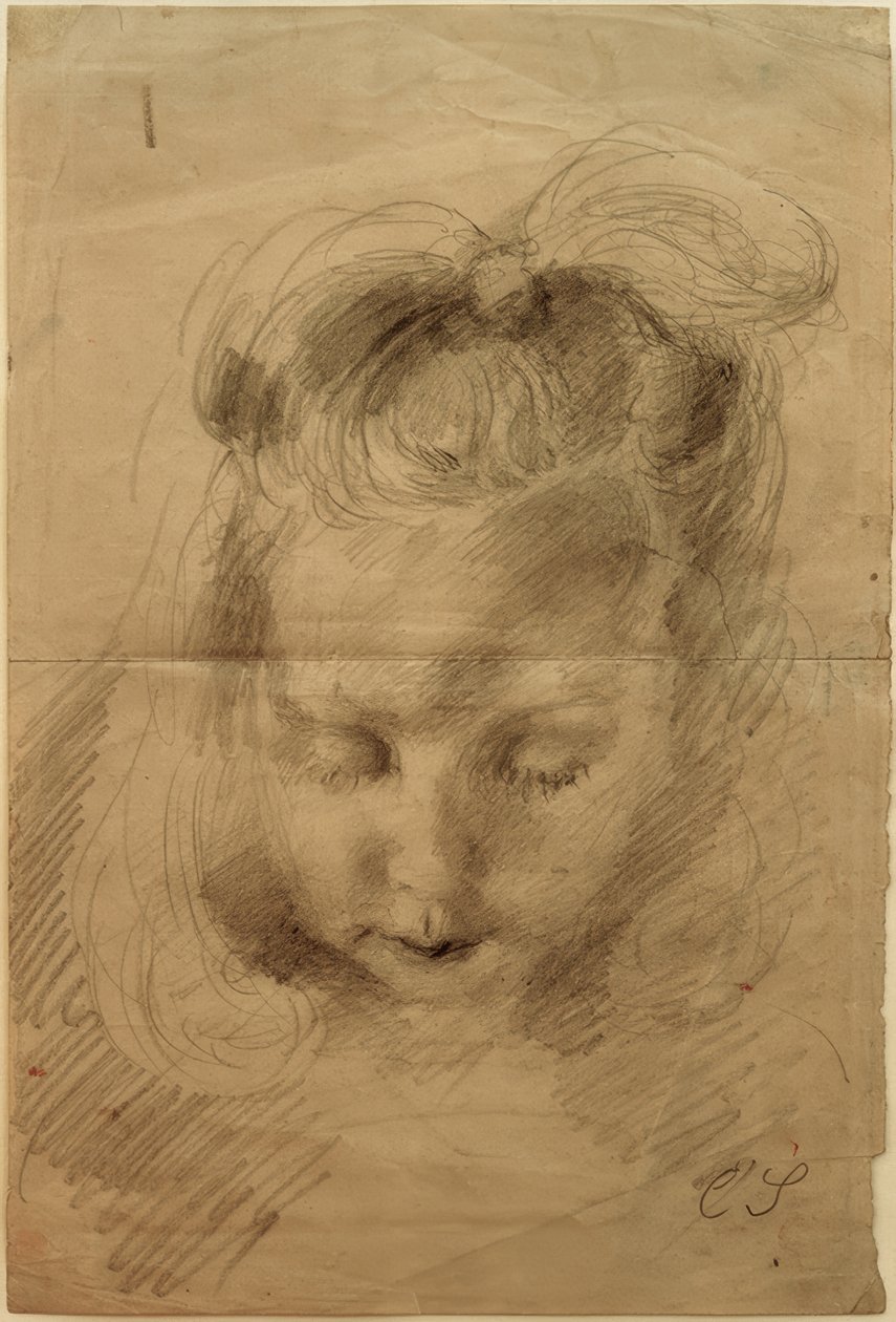 Niña con ojos cerrados y lazo en el cabello de Clara Siewert
