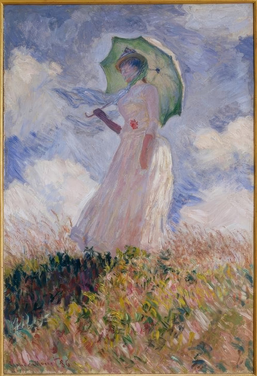 Mujer con sombrilla mirando a la izquierda de Claude Monet