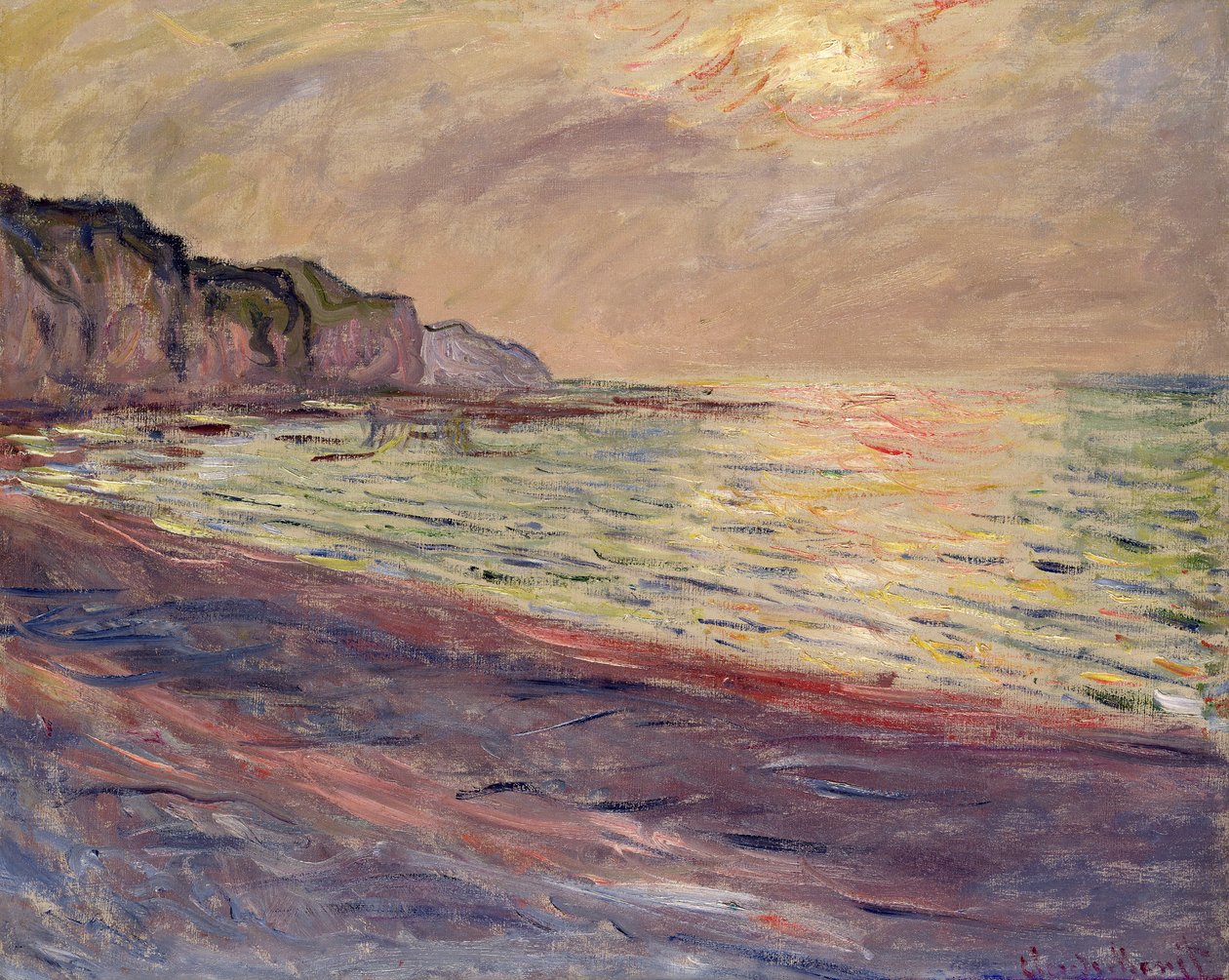 La playa en Pourville, puesta de sol, 1882 de Claude Monet