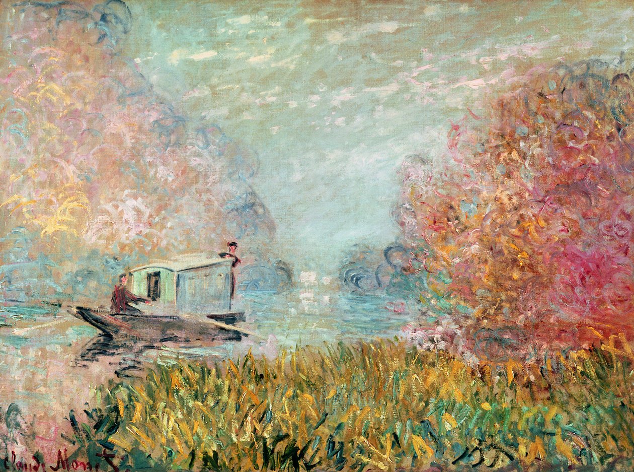 El estudio del barco en el Sena, 1875 de Claude Monet