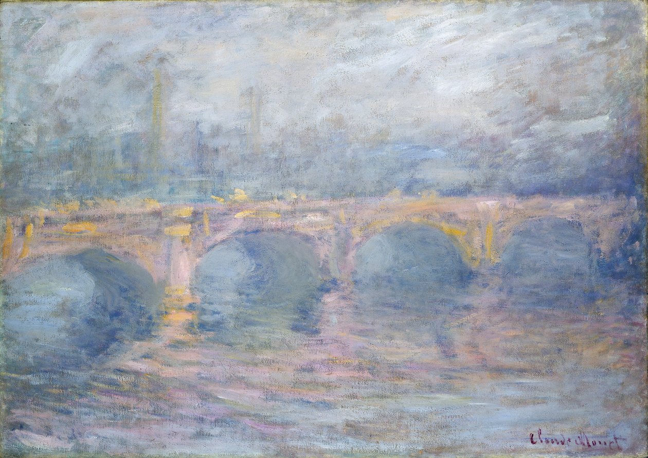 Puente de Waterloo, Londres, al atardecer, 1904 de Claude Monet
