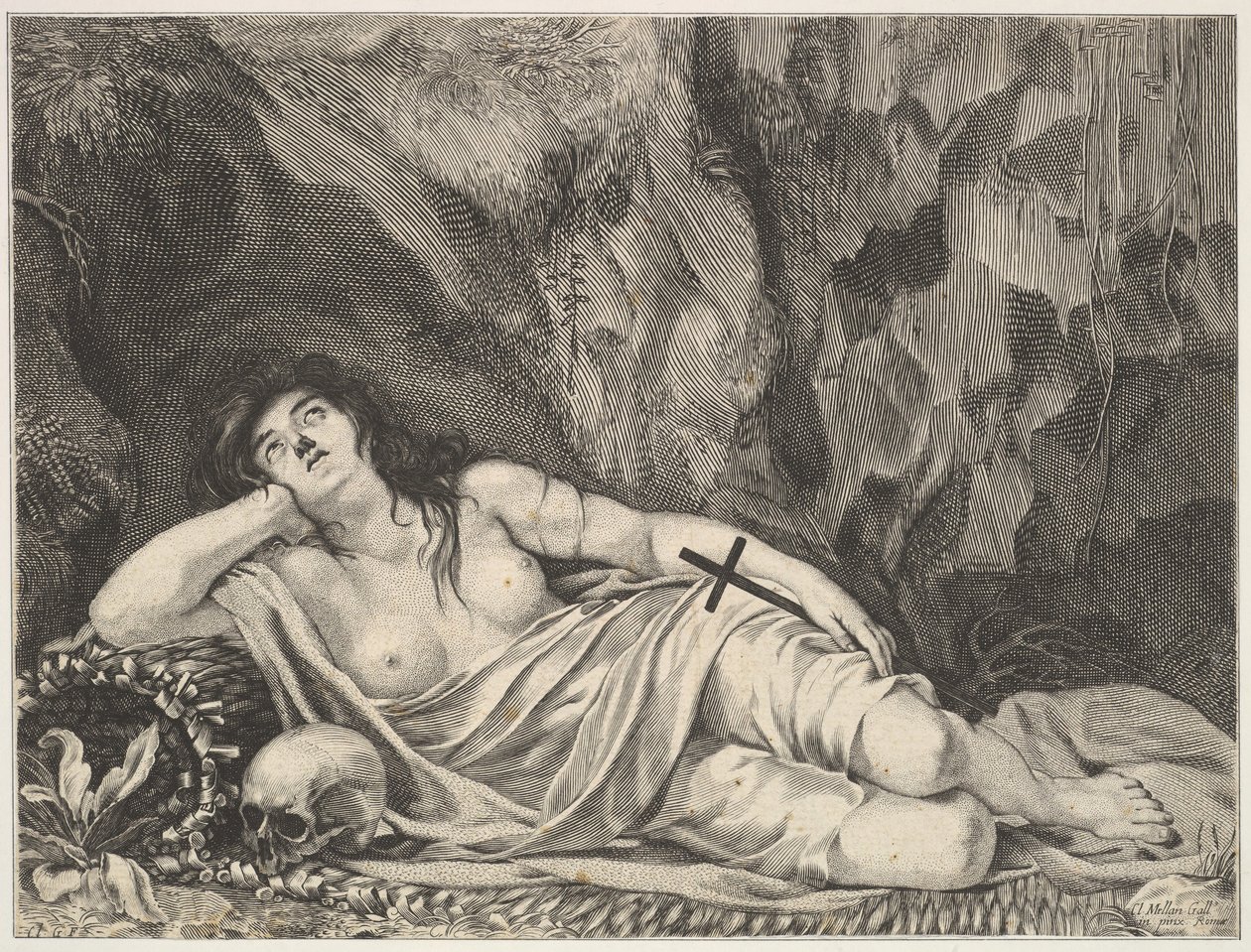 Santa María Magdalena Reclining en una Gruta de Claude Goyrand