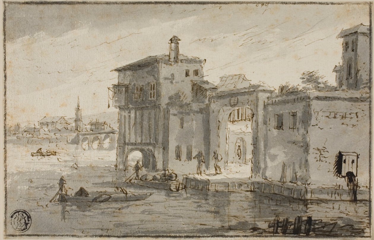 Edificios junto a la laguna de Claude Lorrain
