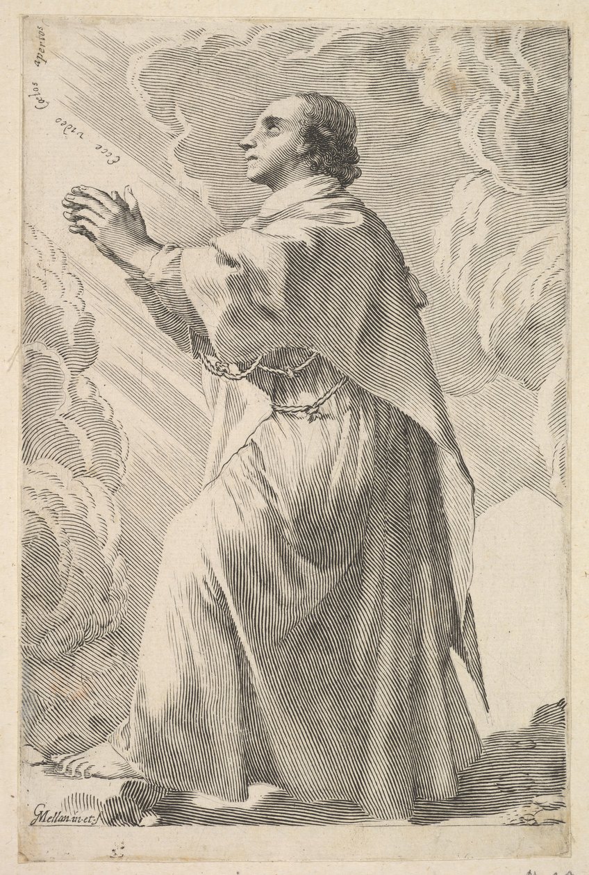 Un joven santo en oración de Claude Mellan