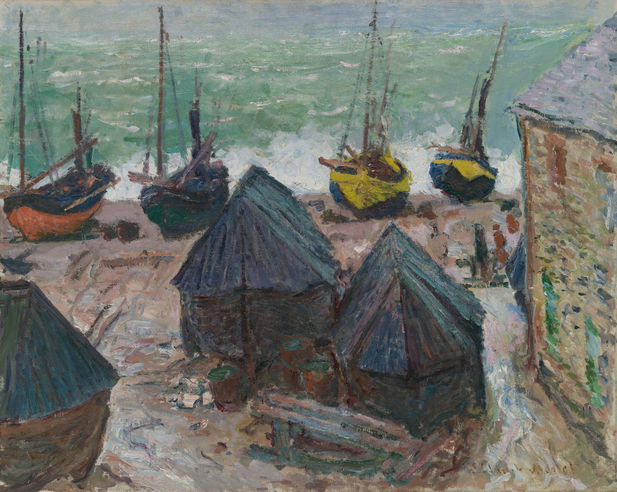 Barcos en la Playa de Étretat de Claude Monet