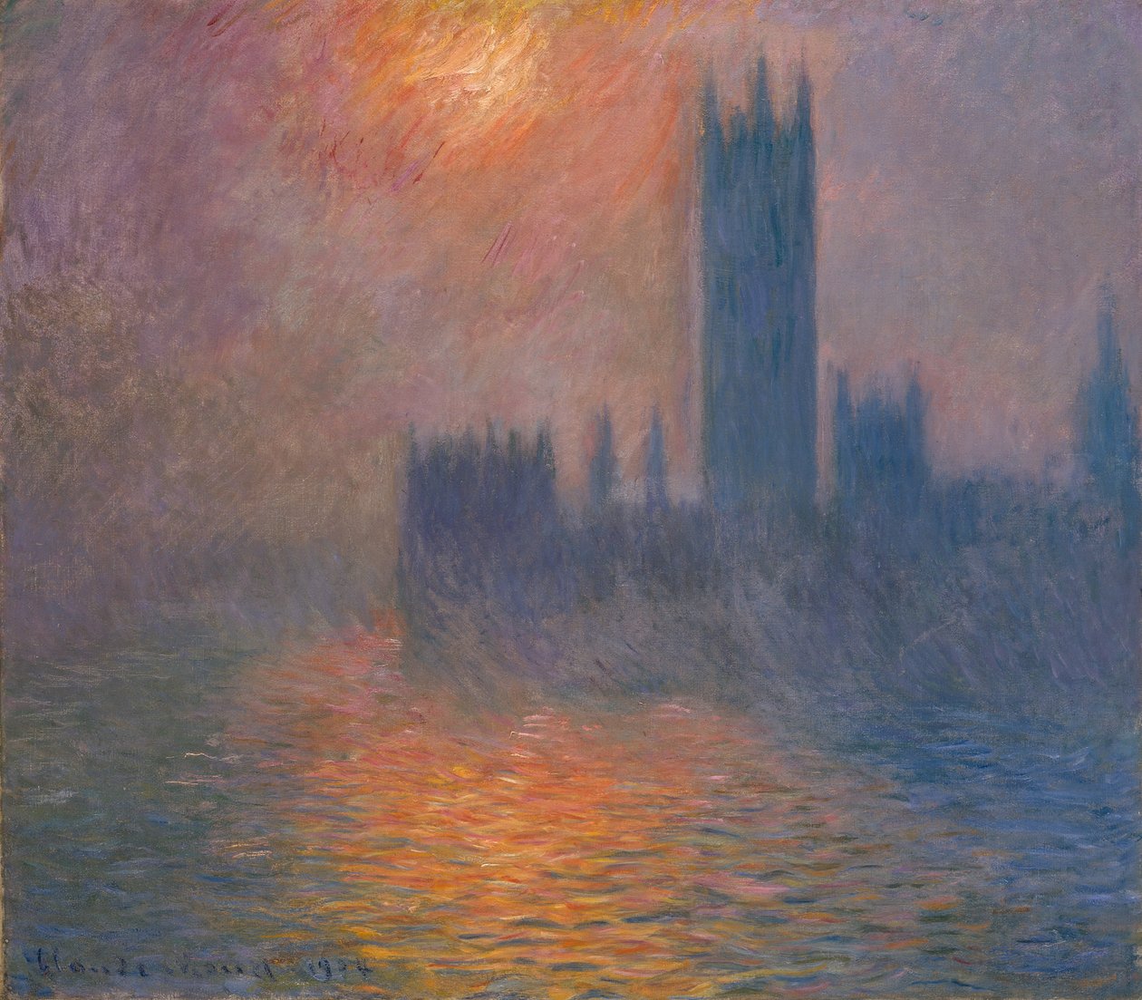 Casas del Parlamento. Atardecer, 1900-1901 de Claude Monet