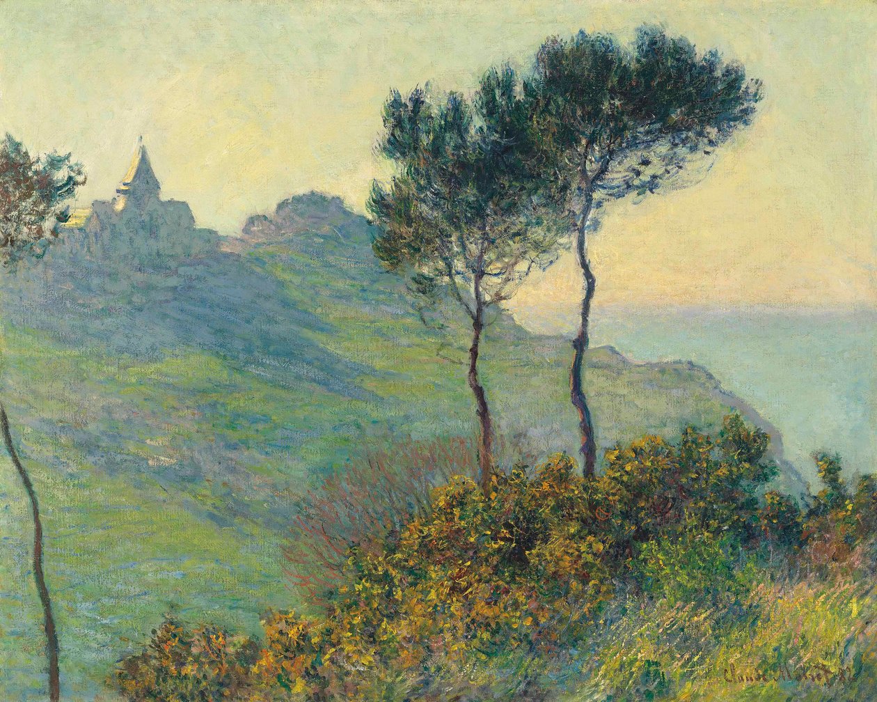 La Iglesia de Varengeville, sol poniente de Claude Monet