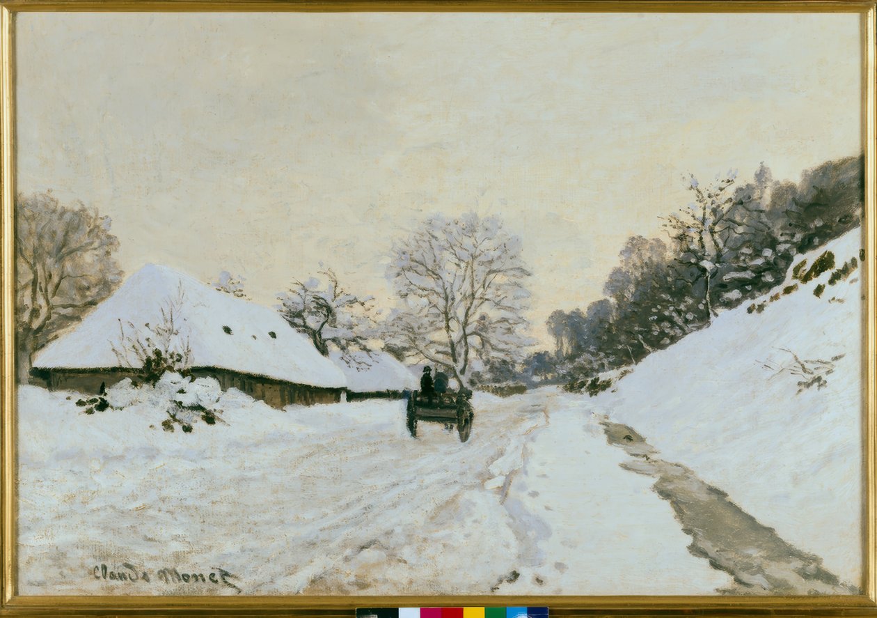 El carro. Camino bajo la nieve en Honfleur de Claude Monet