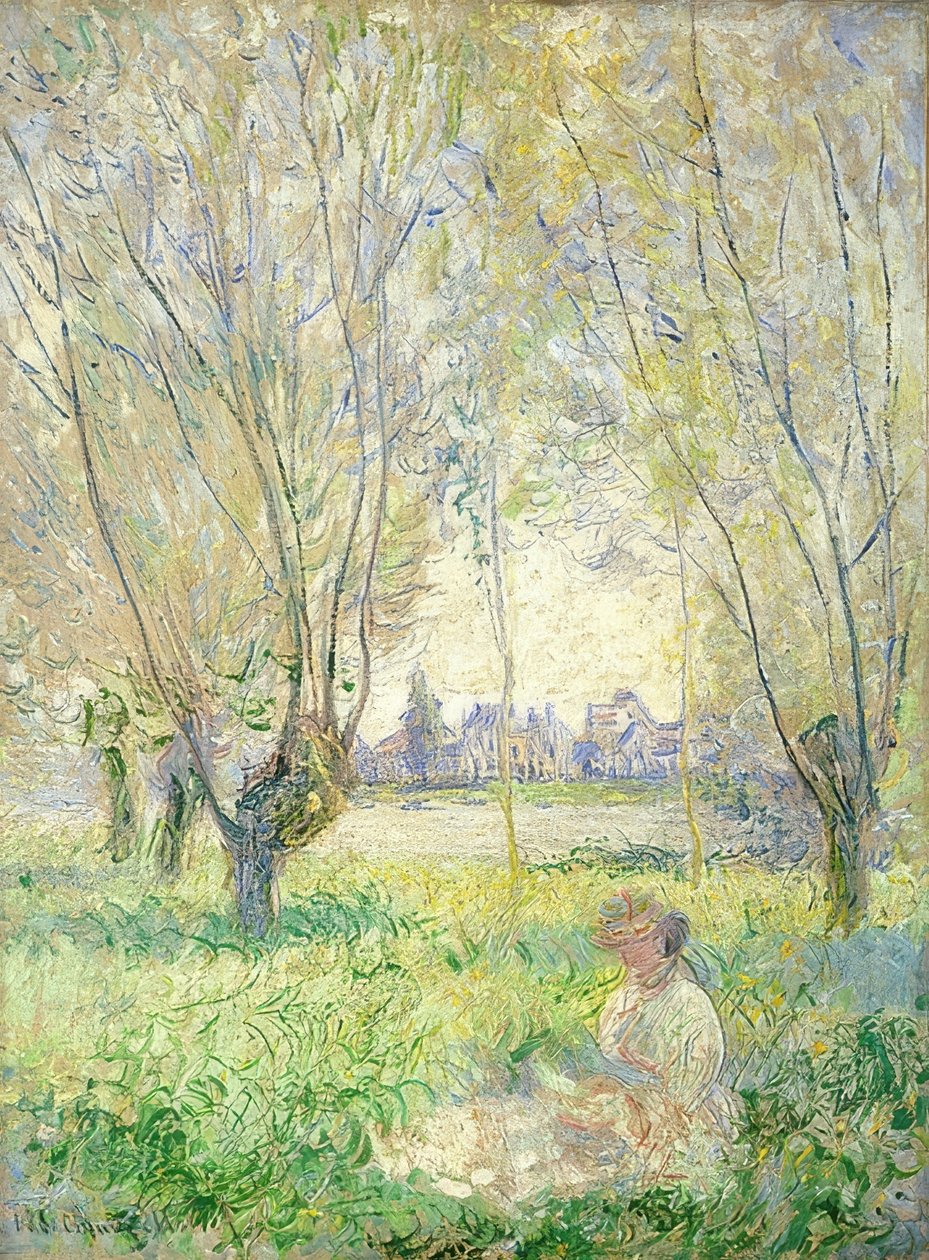 Mujer sentada bajo los sauces. 1880 de Claude Monet
