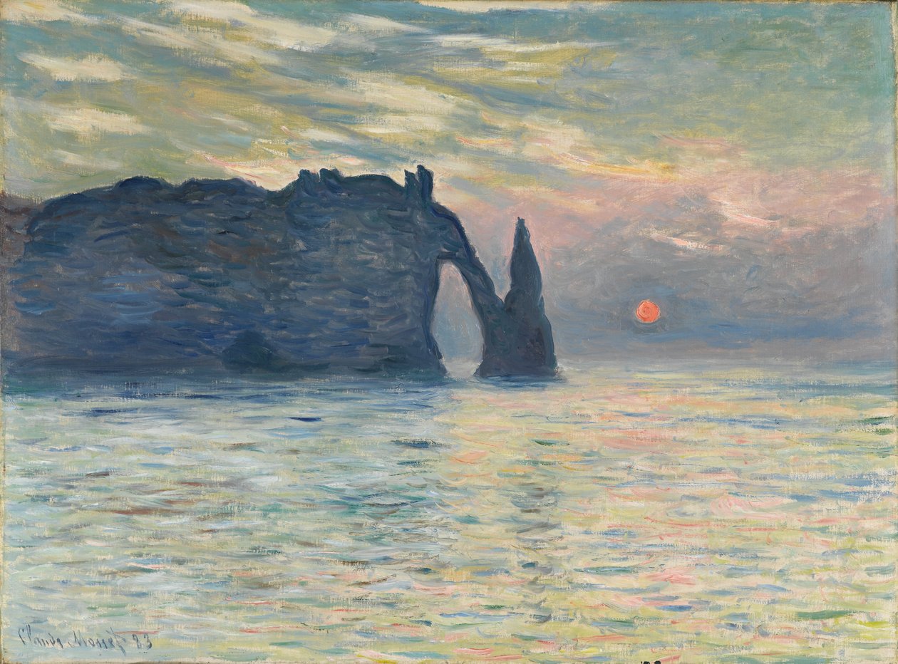 El acantilado, Étretat, atardecer de Claude Monet
