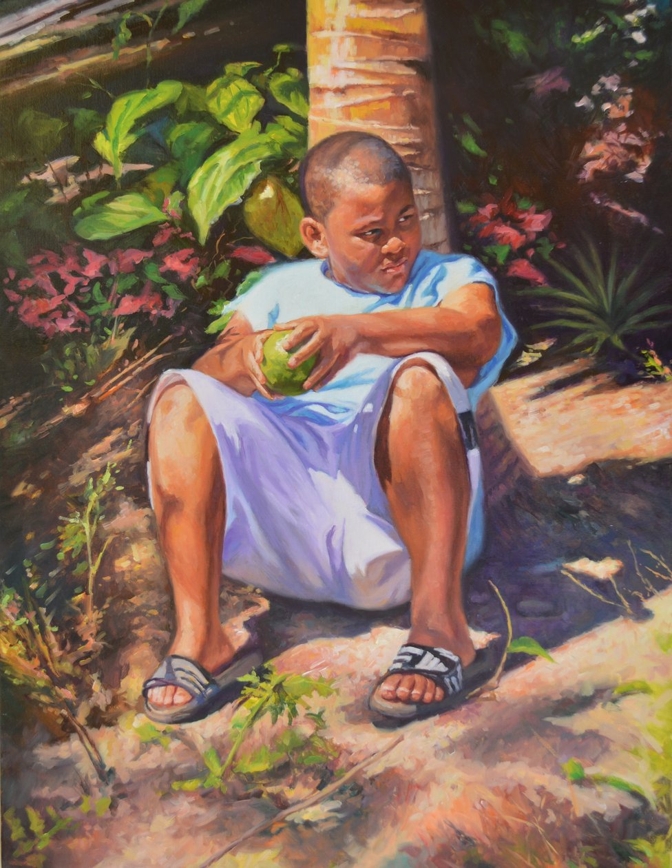 Niño, fruta del pan, coco de Colin Bootman