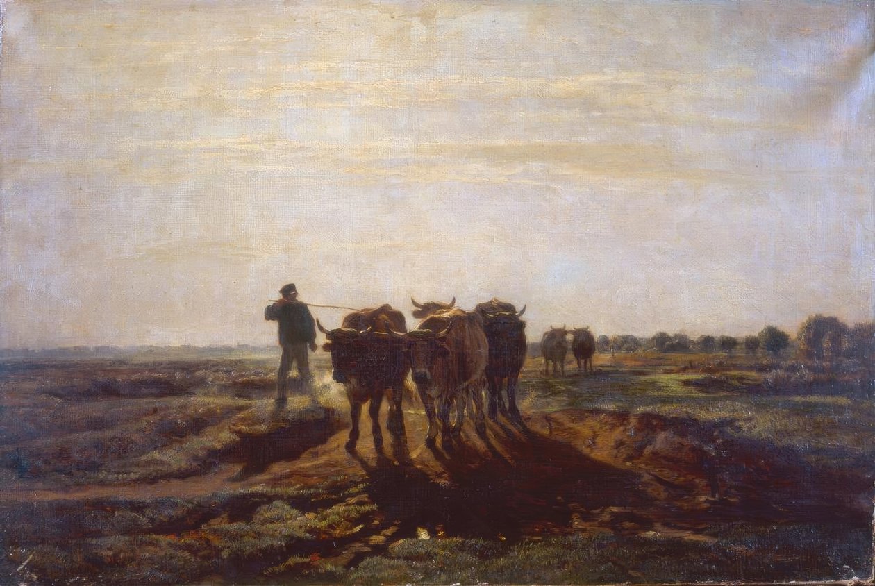 Paisaje llano con bueyes de Constant Troyon