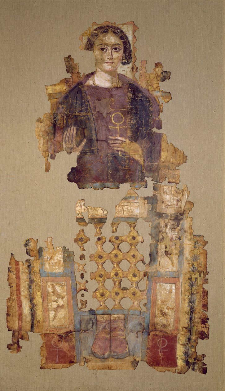 Sudario que representa a una mujer sosteniendo un ankh, de Antinoe, siglo III-IV de Coptic